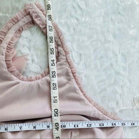 Js Collections Blush Pleated Mesh Halter FL Gown - Picture 11 of 15
